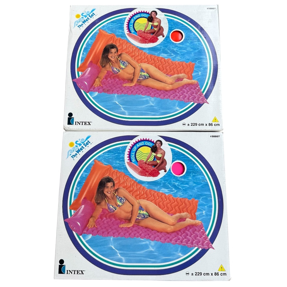 Intex The Wet Set vintage pool floats orange + pink 90s Tote N Float Wave mat X2